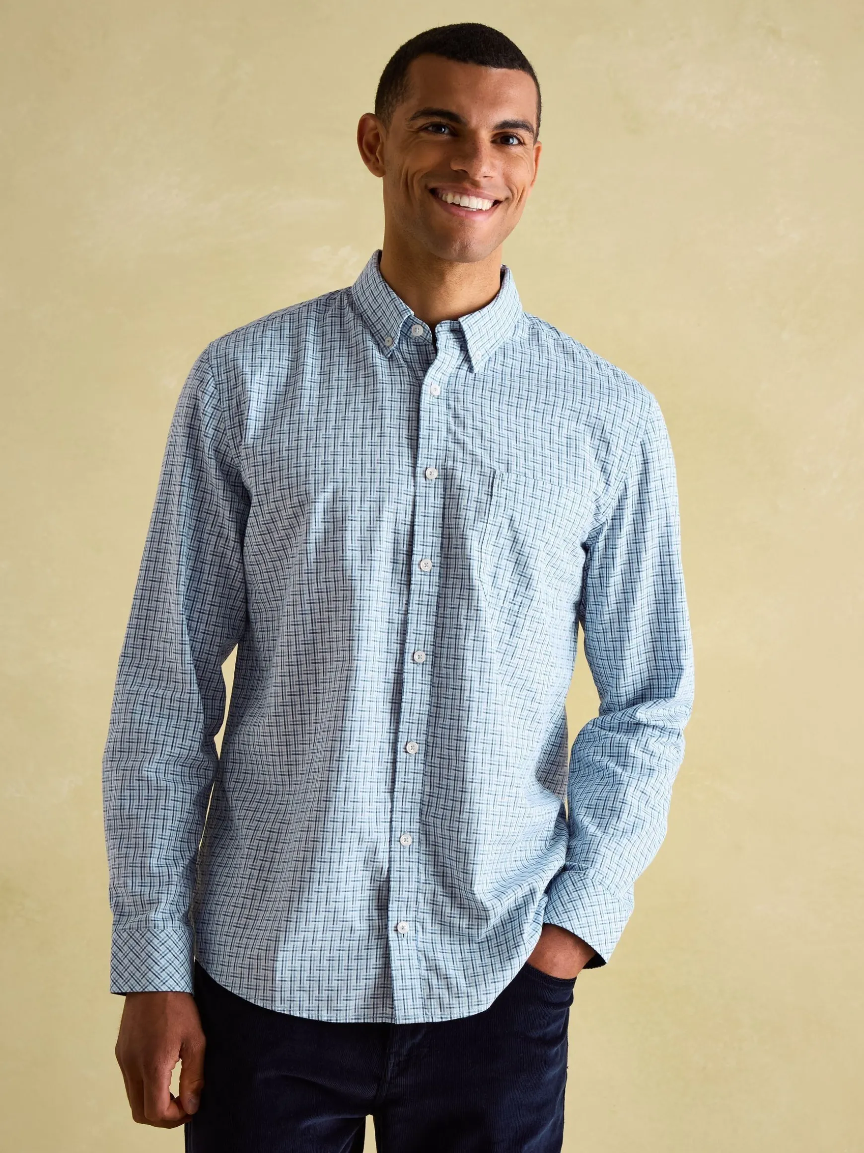 Abbott Blue Checked Cotton Poplin Shirt