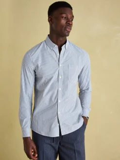 Abbott Blue Pinstriped Cotton Poplin Shirt
