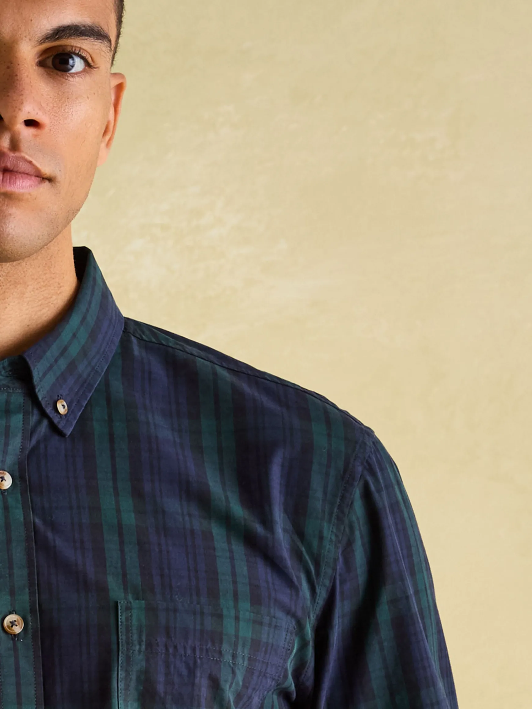Abbott Navy Blue Checked Cotton Poplin Shirt