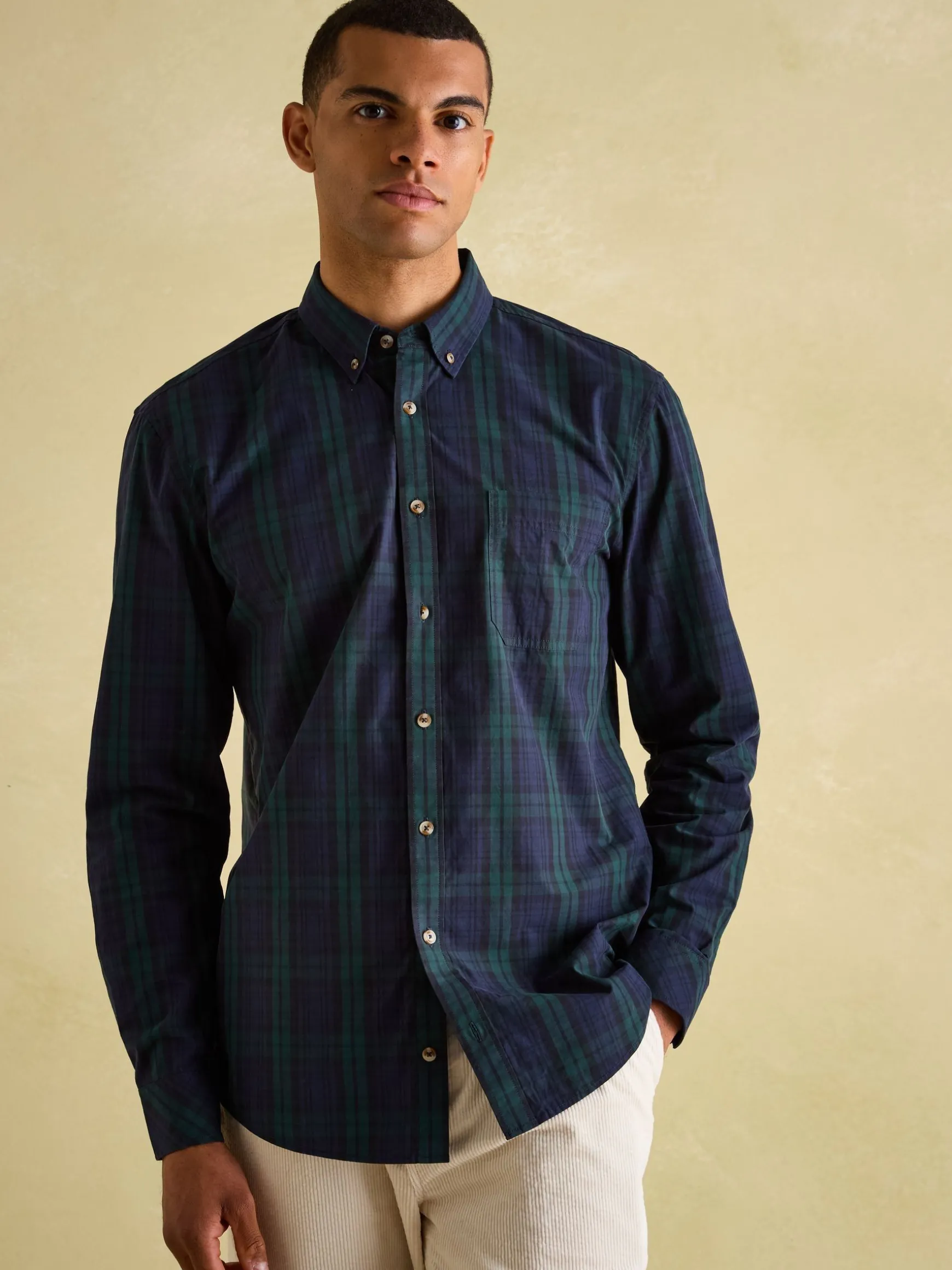 Abbott Navy Blue Checked Cotton Poplin Shirt