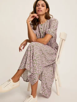 Adele Green & Pink Floral Button Down Midi Dress with Slit