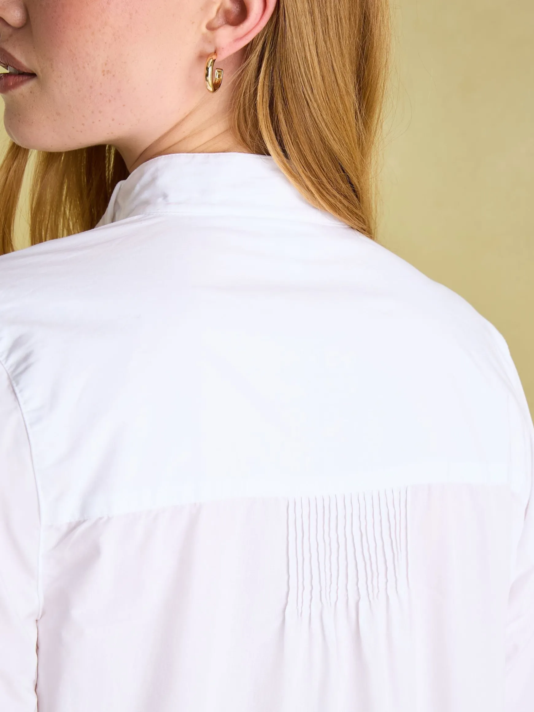 Adeline White Pleated Tuxedo-Style Shirt