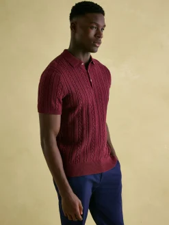 Adlington Burgundy Cable Knitted Polo Shirt