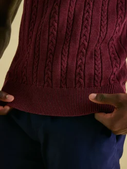 Adlington Burgundy Cable Knitted Polo Shirt