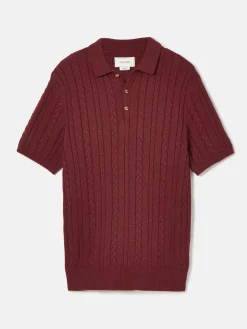 Adlington Burgundy Cable Knitted Polo Shirt