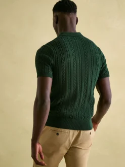Adlington Green Cable Knitted Polo Shirt