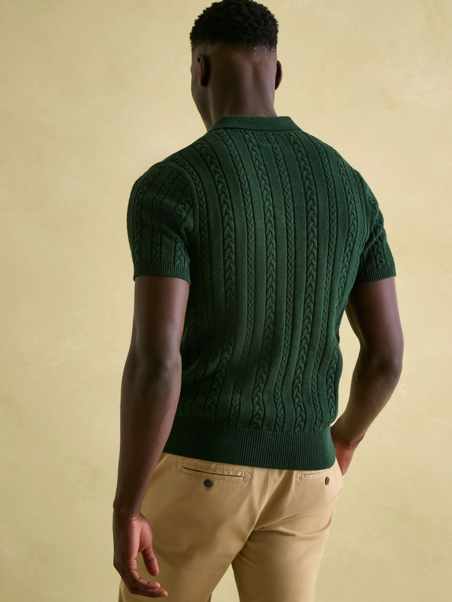Adlington Green Cable Knitted Polo Shirt