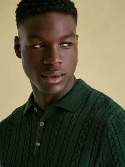 Adlington Green Cable Knitted Polo Shirt