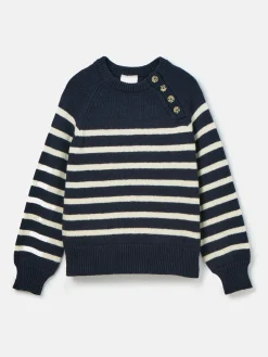 Agnes Navy Striped Button Neck Jumper