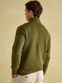 Alistair Khaki Green Quarter Zip Cotton Sweatshirt