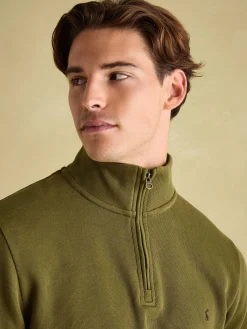 Alistair Khaki Green Quarter Zip Cotton Sweatshirt