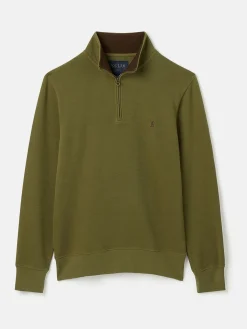 Alistair Khaki Green Quarter Zip Cotton Sweatshirt