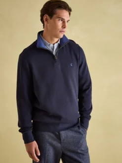 Alistair Navy Quarter Zip Cotton Sweatshirt