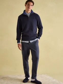 Alistair Navy Quarter Zip Cotton Sweatshirt