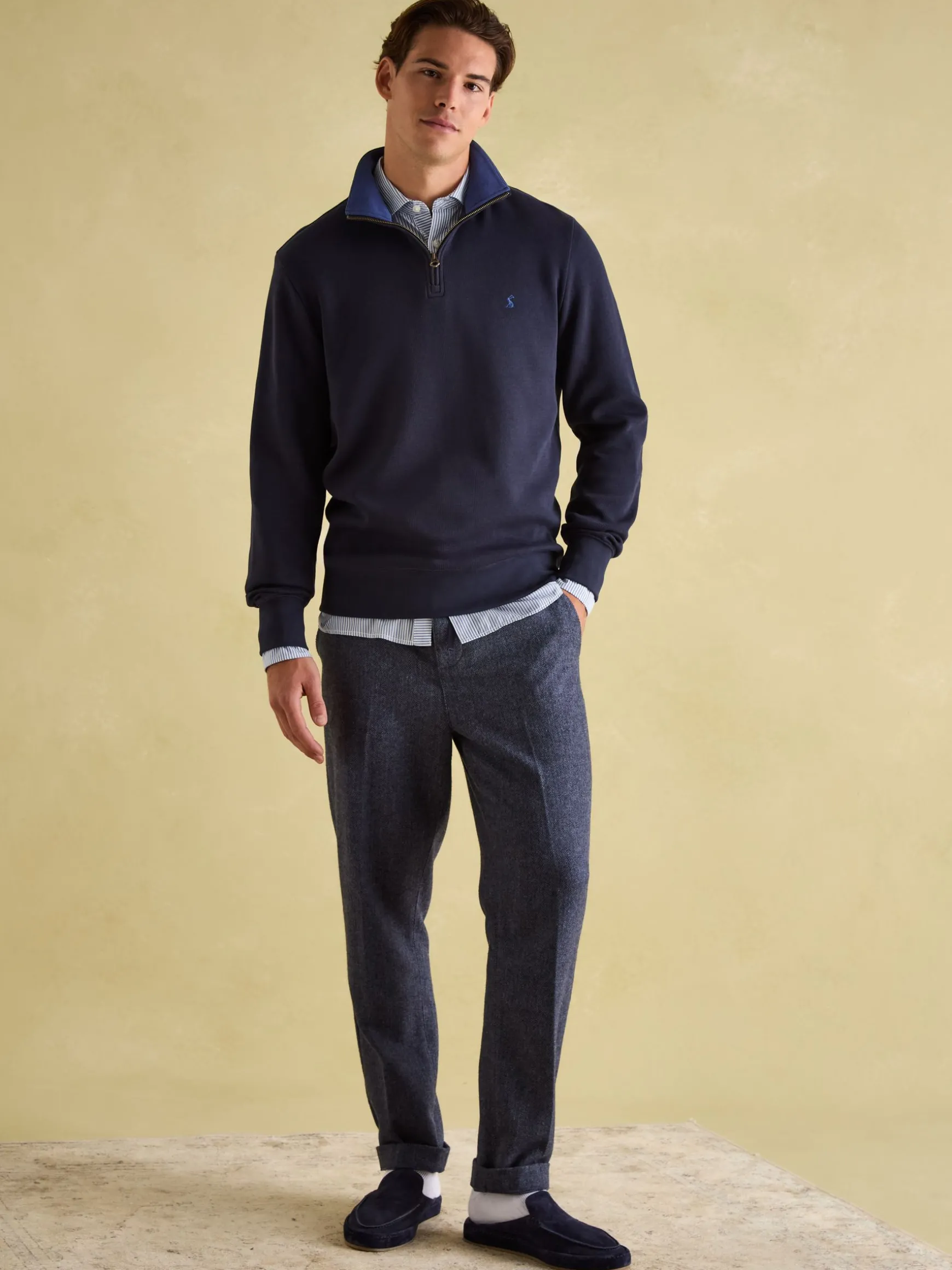 Alistair Navy Quarter Zip Cotton Sweatshirt