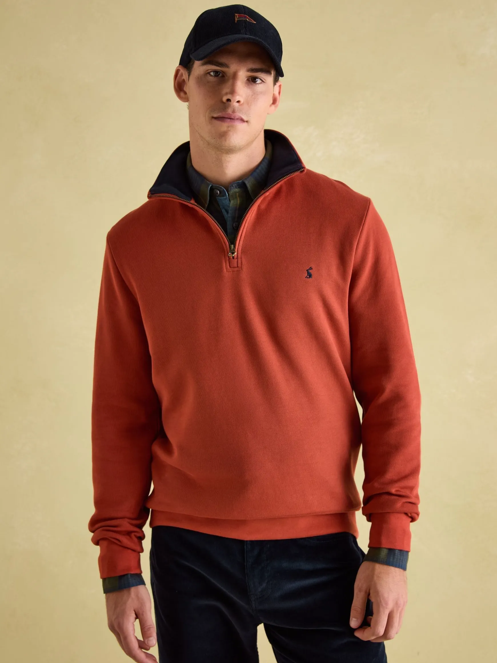 Alistair Orange Quarter Zip Cotton Sweatshirt