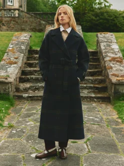 Amberley Navy Longline Wool Blend Coat with Belt