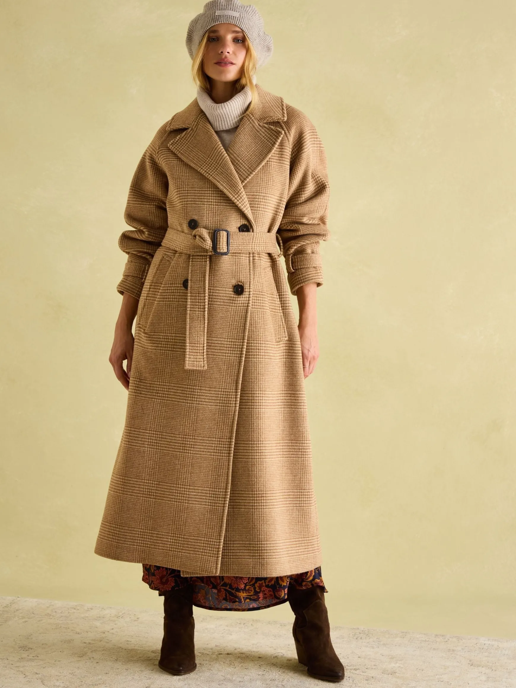 Amberley Tan Brown Longline Wool Blend Coat with Belt