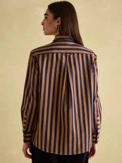 Amilla Navy & Tan Stripe Shirt