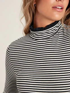Amy Black/Cream Long Sleeve High Neck Jersey Top