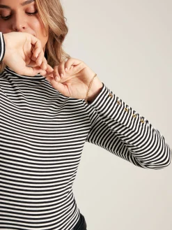 Amy Black/Cream Long Sleeve High Neck Jersey Top