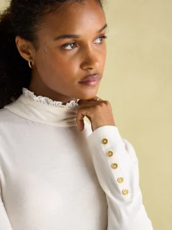 Amy Cream Long Sleeve High Neck Jersey Top