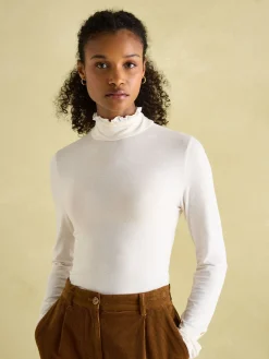Amy Cream Long Sleeve High Neck Jersey Top