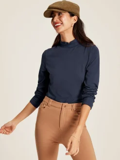 Amy Navy Blue Long Sleeve High Neck Jersey Top