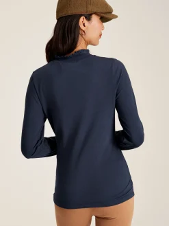 Amy Navy Blue Long Sleeve High Neck Jersey Top