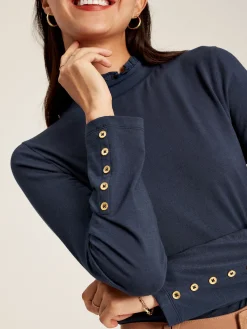 Amy Navy Blue Long Sleeve High Neck Jersey Top
