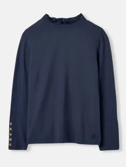 Amy Navy Blue Long Sleeve High Neck Jersey Top