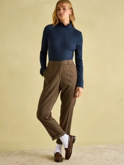 Amy Navy Ribbed Long Sleeve High Neck Jersey Top