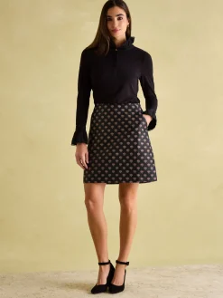 Annalise Black Jacquard A-Line Skirt