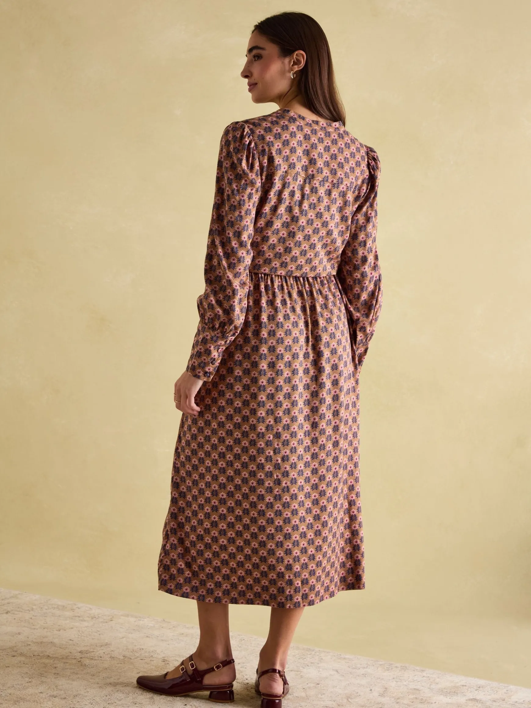 Aster Brown Tie Waist Midi Dress