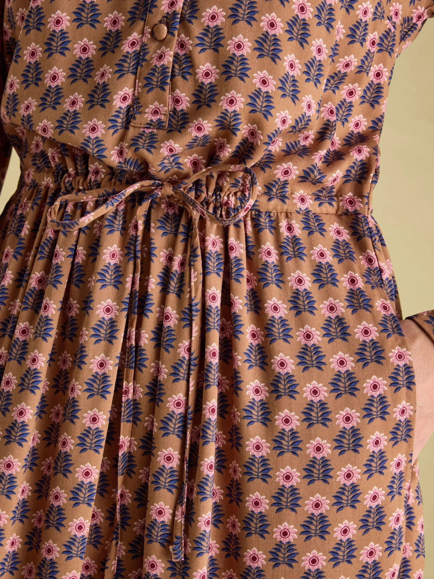 Aster Brown Tie Waist Midi Dress