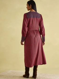 Aster Red and Navy Tie Waist Midi Dress