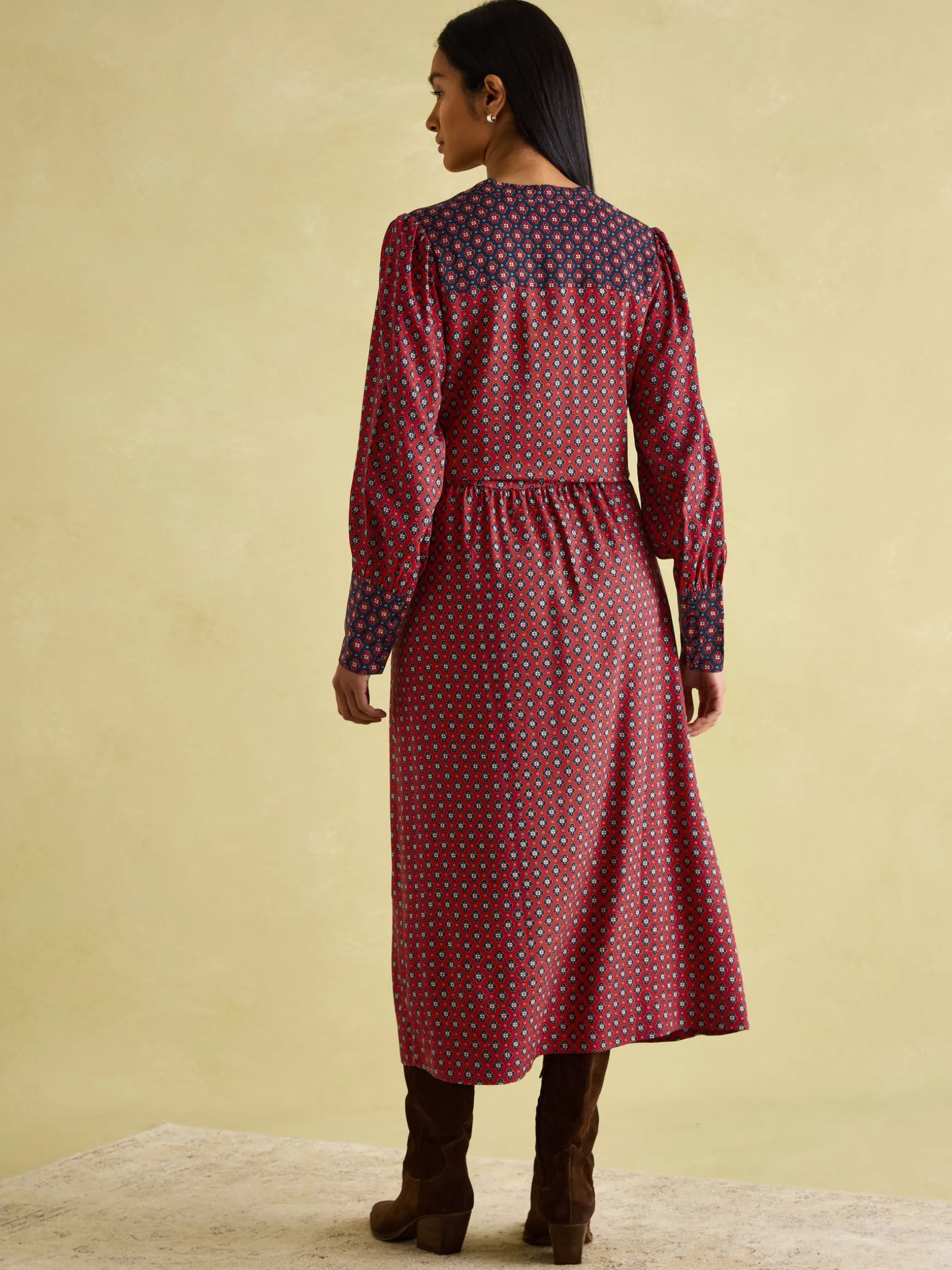 Aster Red and Navy Tie Waist Midi Dress