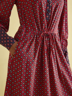 Aster Red and Navy Tie Waist Midi Dress