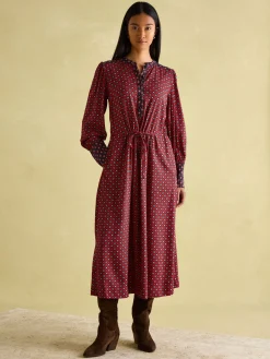 Aster Red and Navy Tie Waist Midi Dress