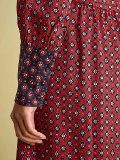 Aster Red and Navy Tie Waist Midi Dress