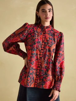 Auretta Navy Frill Neck Blouse