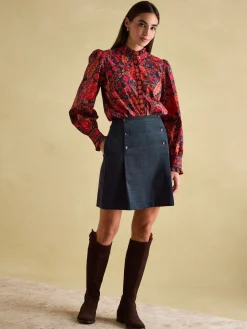 Auretta Navy Frill Neck Blouse