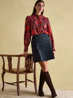 Auretta Navy Frill Neck Blouse