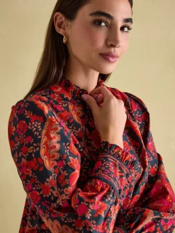 Auretta Navy Frill Neck Blouse