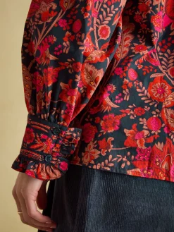 Auretta Navy Frill Neck Blouse