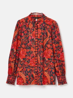 Auretta Navy Frill Neck Blouse