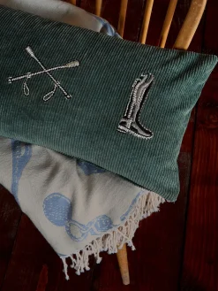 Back to the Country Green 100% Cotton Equestrian Corduroy Cushion