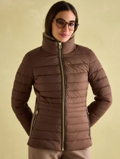 Beckley Brown Padded Showerproof Jacket with Faux Fur Trim