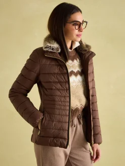 Beckley Brown Padded Showerproof Jacket with Faux Fur Trim