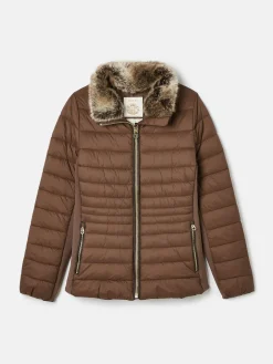 Beckley Brown Padded Showerproof Jacket with Faux Fur Trim